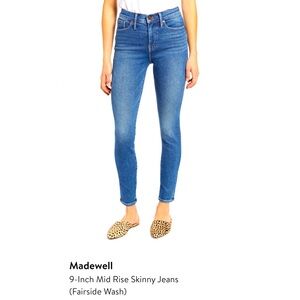 Madewell 9” mid-rise skinny jeans sz 31, fairside wash
